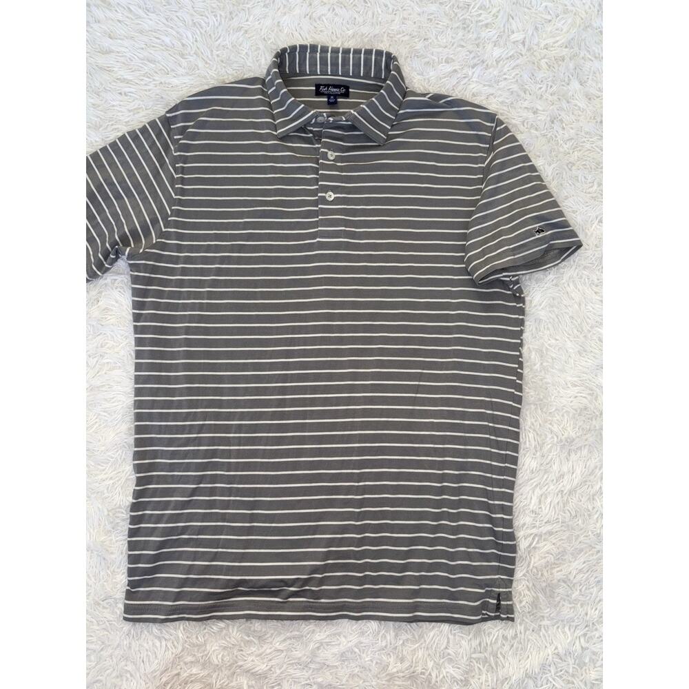 Fish Hippie Co. men's sz. M Gray Striped knit polo. Classic, soft.